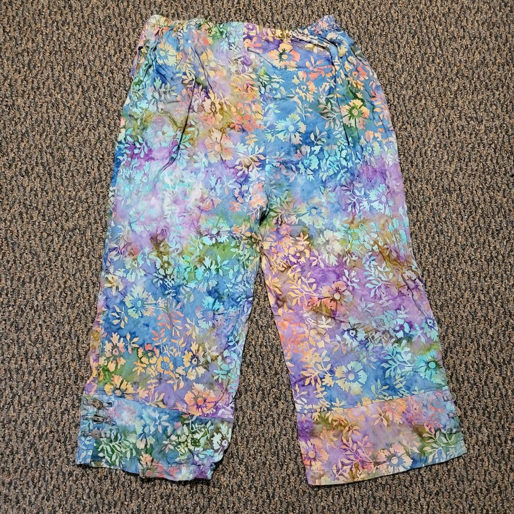 Norm Thompson Pants Women's Size 1X Crop Boho Colorful Elastic Waist Rayon
